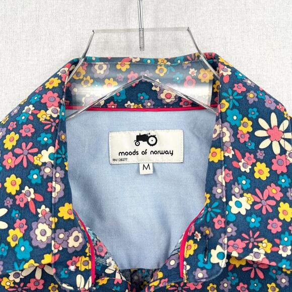 MOODS OF NORWAY Arne Vik Button Up Shirt Men M Blue Retro Floral Cotton Slim Fit - Picture 8 of 12